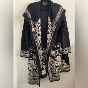 Johnny Was Biya Duster Cardigan Hooded Embroidered Boho Artsy L